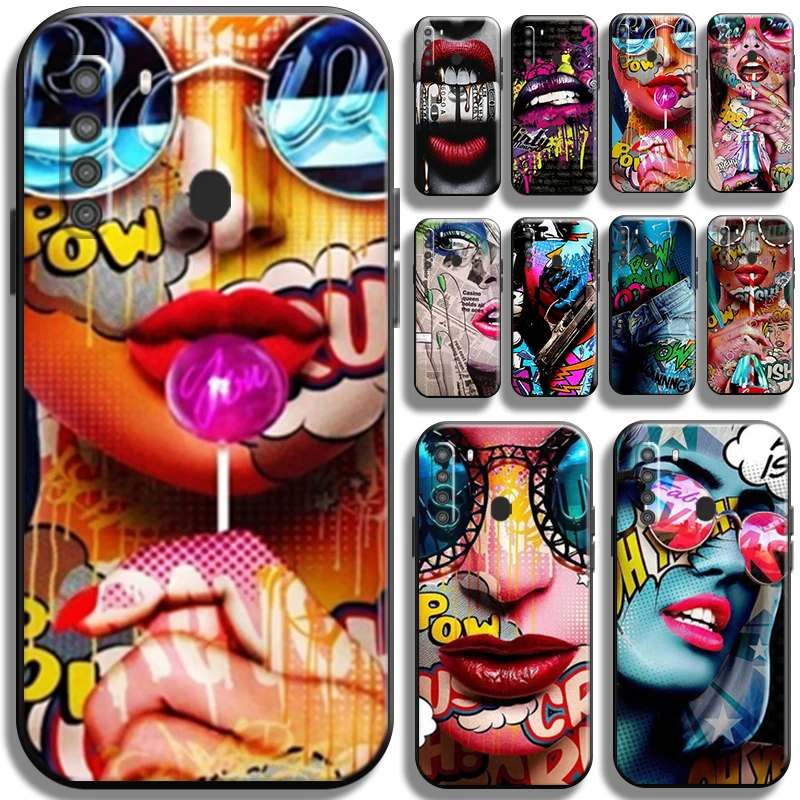 

Red Lips Sexy Street Graffiti Phone Case For Samsung Galaxy A21 A21S Cases Cover Black Coque Funda Carcasa TPU Soft Shell