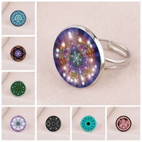 bohemian fashion 18mm glass cabochon open ring six pointed star magic circle ring men and women gift jewelry