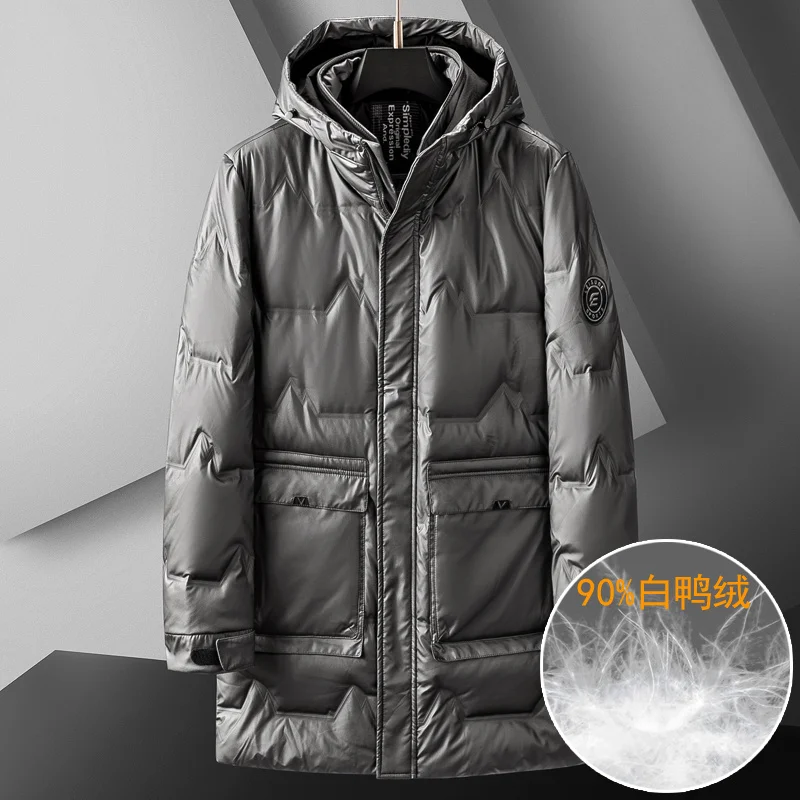 Winter Men'S Warm Medium Long Down Cotton  Thickened European And American Fashion Casual Coat Loose  Hood Zipper