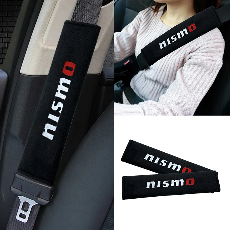 

2 pcs Car Seat Belt Pads Cotton Seat Strap Pad Cushion Covers For Nismo Logo Emblem GTR Nissan Tiida Sylphy Teana Note X-trail