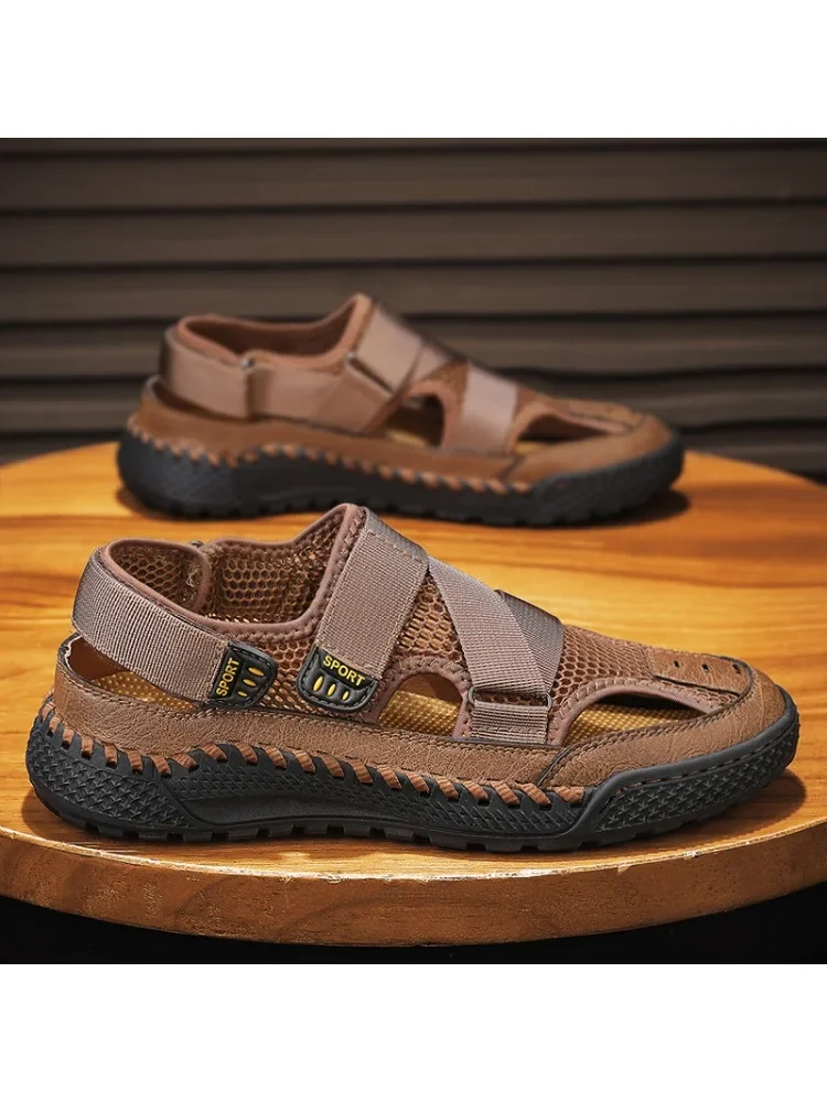 Мужские сандалии больших размеров дышащая сетчатая пляжная обувь Нескользящие с