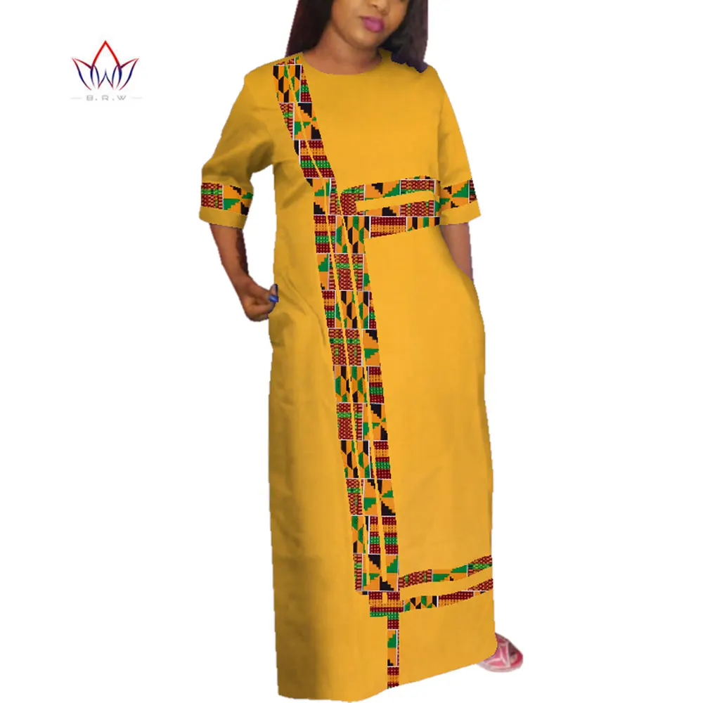 BintaRealWax Traditional African Clothes for Women Dashiki Cotton Patchwork Long Robe Causal Women's Dress WY3815