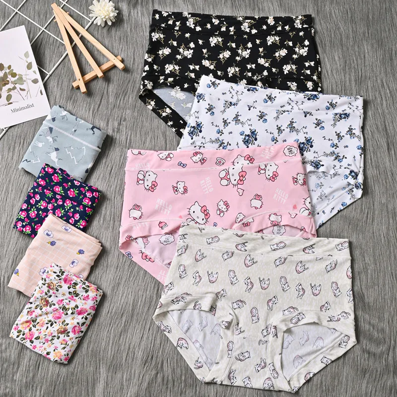 

Cute Hellokitty Panties Sanrio New Girls Ice Silk Seamless Panties Cartoon Printing Cotton Crotch Briefs