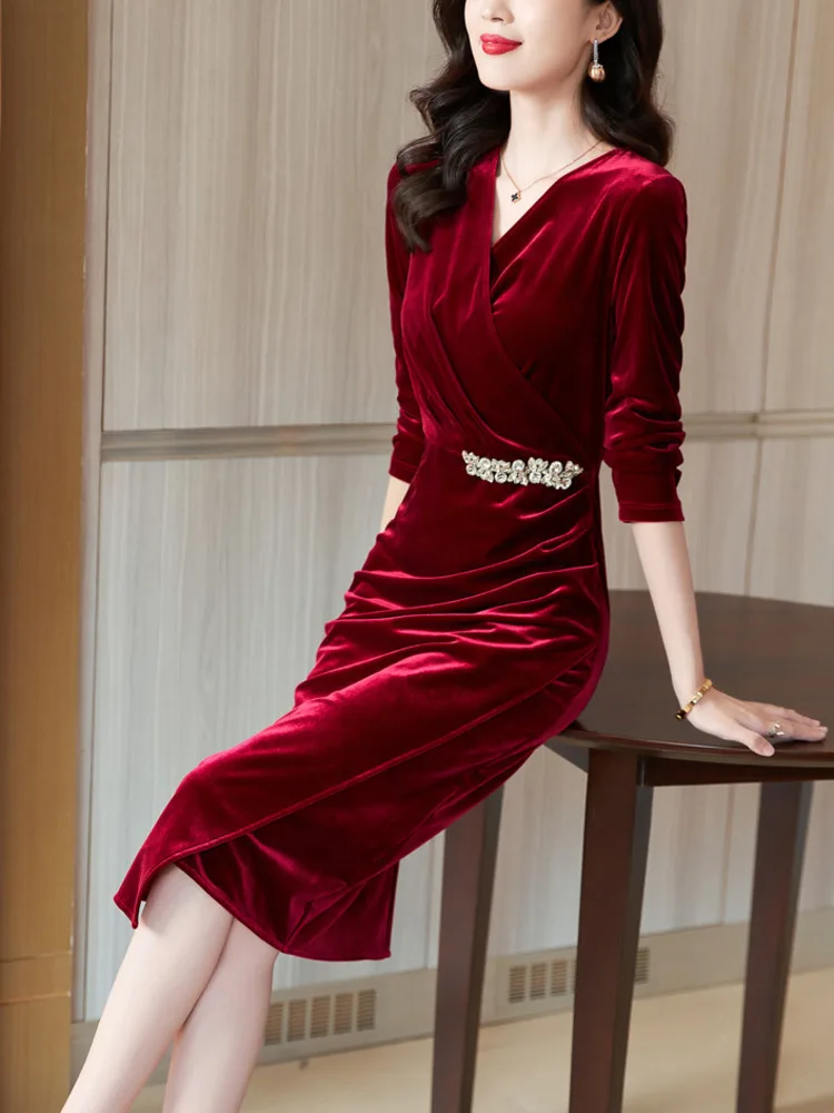 

Autumn Winter Elegant Adult Costume Split Cheongsams Modern Latin Women Line Classical Ballroom Jazz Buttock Lift Korean Dress