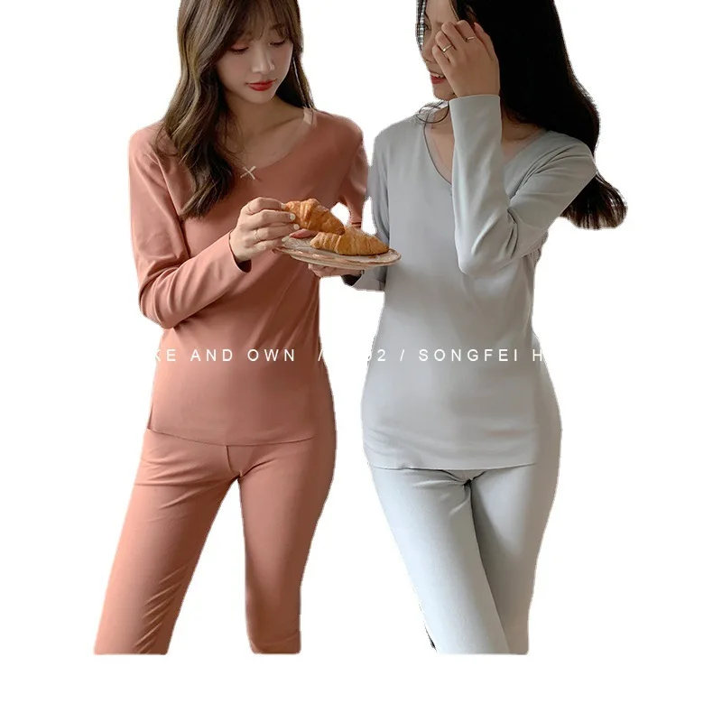 New De Rong Thermal Underwear Women's Pajamas Mesh Round Neck Light Waist Autumn Clothes Pants Suit Tight Heating Clothes