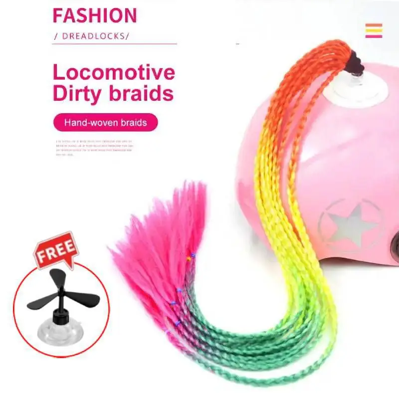 

2pcs Motorcycle Helmet Braids Ponytail Decoration For Woman Motorbike Helmet Multicolor Pigtail Braids Sucker with 1pc Decor Toy