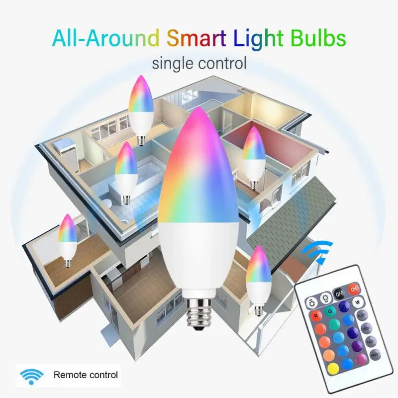 

Remote Control E12 E14 E26 E27 B22 Rgbw Light Bulbs Smart Light Bulbs 6000k 3-5w Indoor Candle Light Smart Home Dimmable Colors