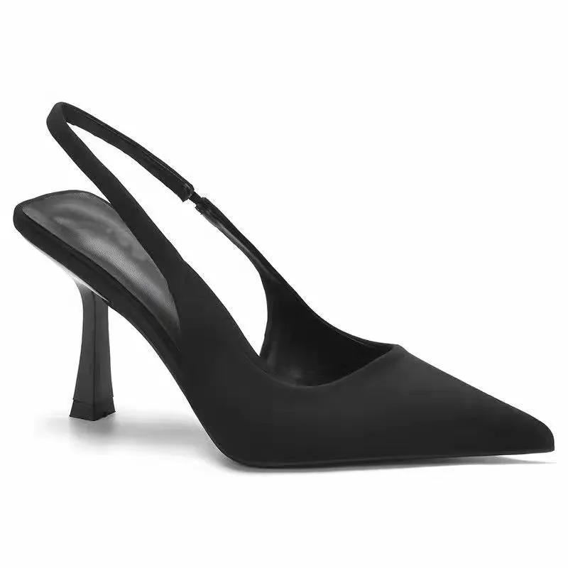 

New High Heel Sandals Women's European and American Style Solid Color Thin Heel Pointed Thin Heel Back Air Strap Baotou Fashion