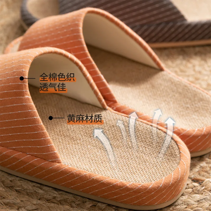Linen Cotton Slippers Female Four Seasons Home Indoor Cute Couple Autumn Thick Bottom Outdoor Wear Comfortable Slippers Male