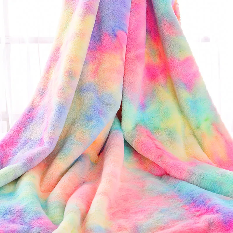 

New Thickened Imitate Rex Rabbit Fur Fabric Tie-Dyed Plush Fabric Gradient Rainbow Rabbit Fur Leather Fur Coat Fabric