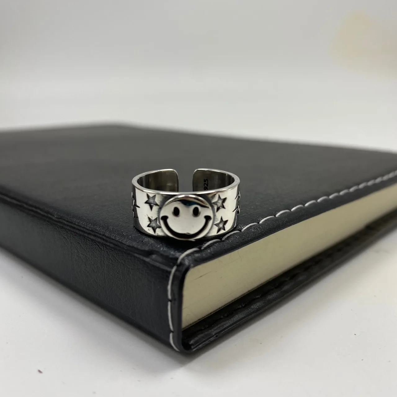 

S925 модное Брендовое персонализированное винтажное Винтажное кольцо из чистого серебра с широким лицом и улыбающимся лицом и открытым серебряным кольцом