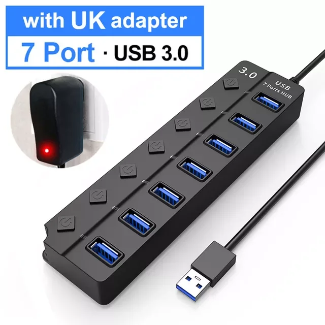 

Factory Direct Selling Hub 3.0 4 7 Port High Speed Multi Splitter Power Adapter Switch LED Indicator For MacBook Laptop Pc Comp