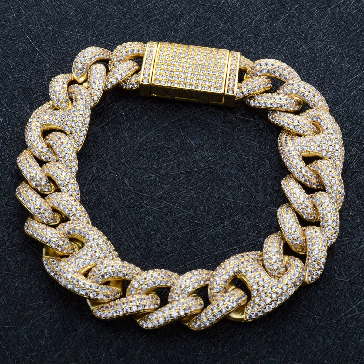 Charmoment Jewelry Hip Hop Men Bracelet Gold Color Cuban Link Chain Full Iced Out Miami Bangle For Punk Man Women Gift