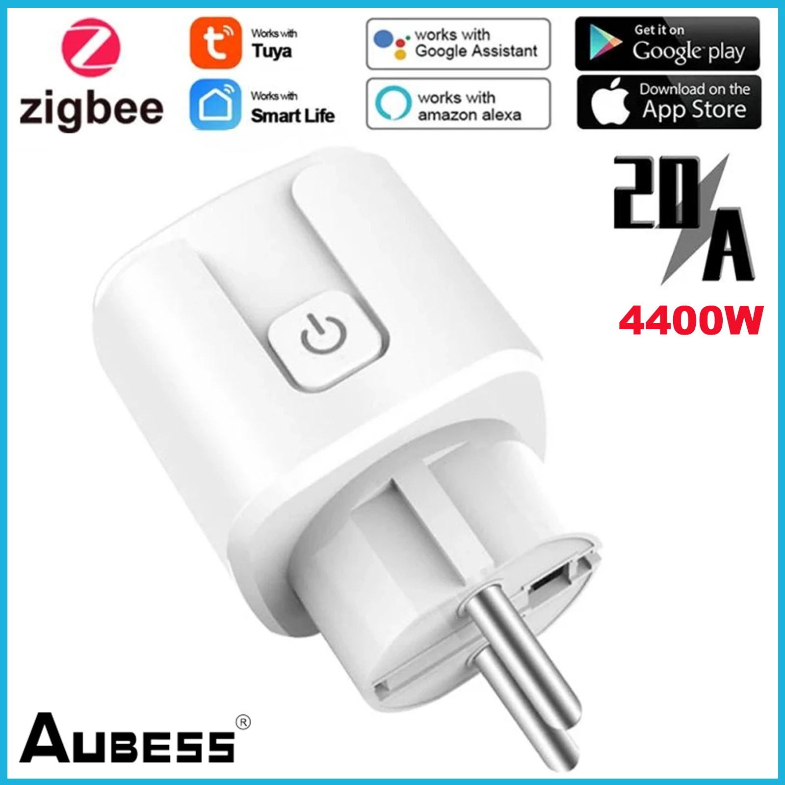 

20A 4400W Tuya ZigBee Smart socket EU WIFI Smart plug Smart Timer Smart Life APP Control Works With Alexa Google Home