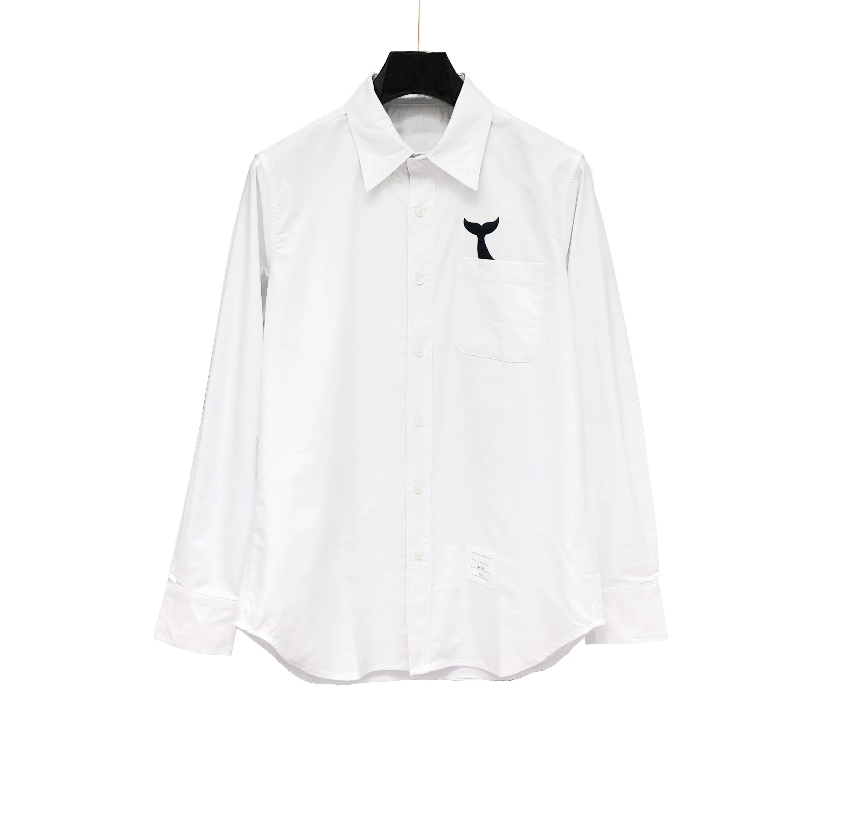 TB Man Shirt New Whale Embroider Shirts Men Long Sleeve Casual Shirt Turn Down Collar Oxford Y White Men's Clothing