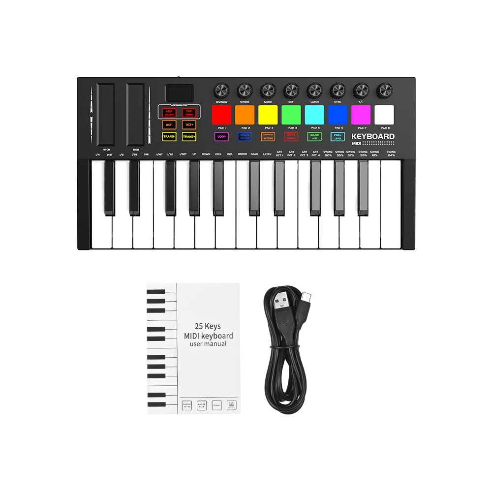 25-клавишная Профессиональная Электронная Клавиатура MIDI-контроллер Портативная