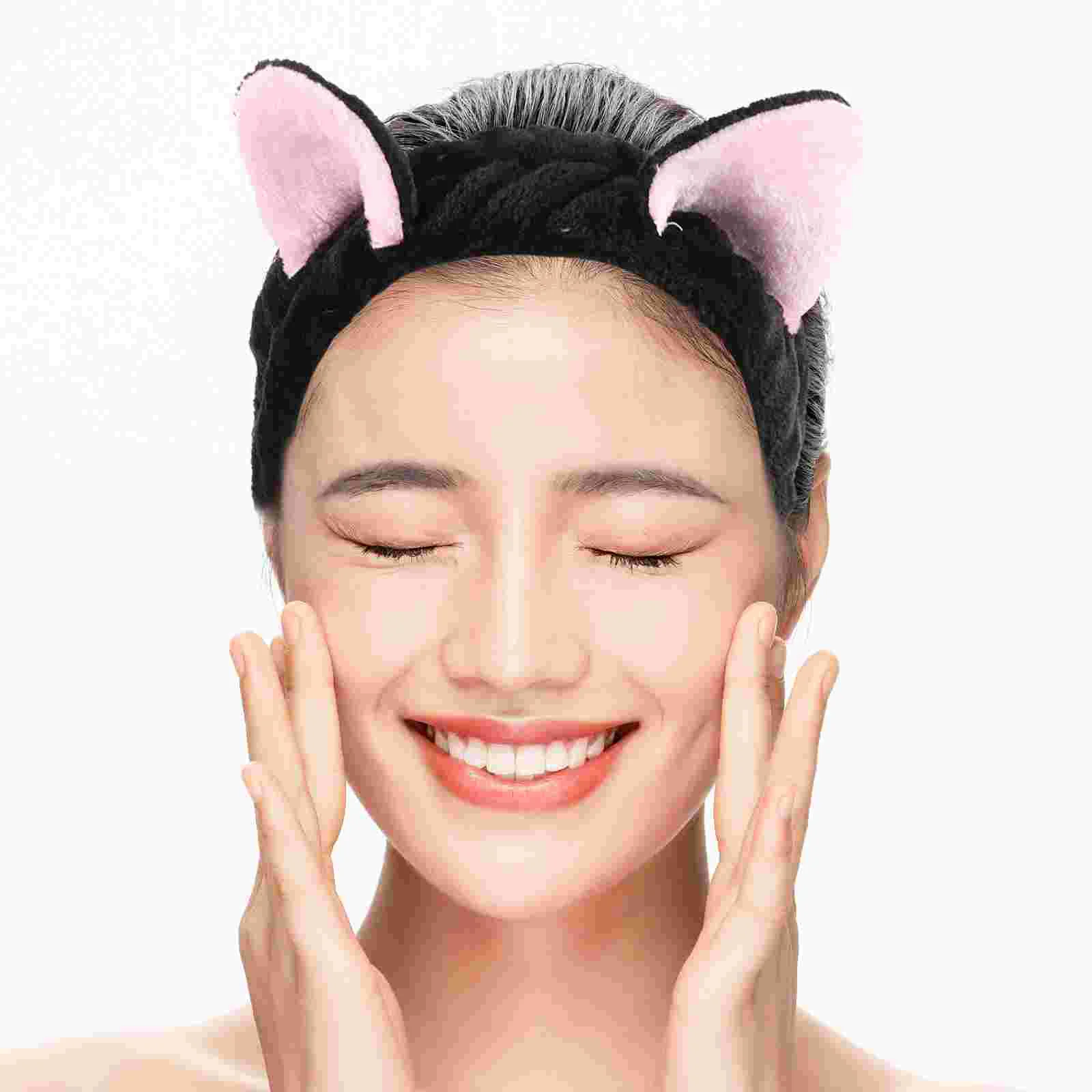 Повязка на голову с кошачьими ушками для мытья лица макияжа женская повязка