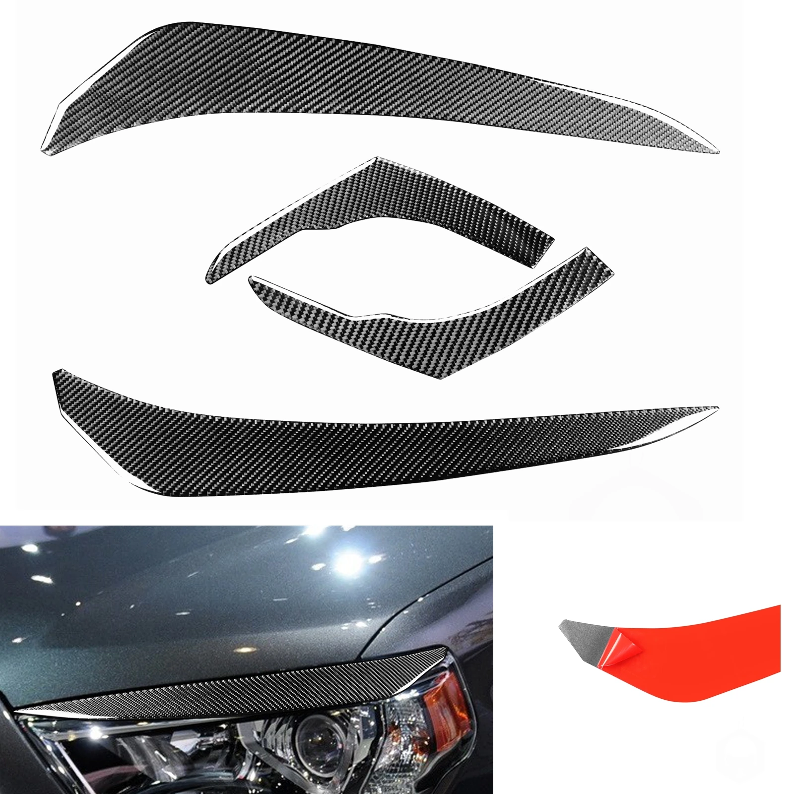 

For Toyota 4Runner 2010-2020 Carbon Fiber Headlight Eyebrow Headlamp Eyelid Front Head Lamp Brow Light Cover Frame Trim Sticker