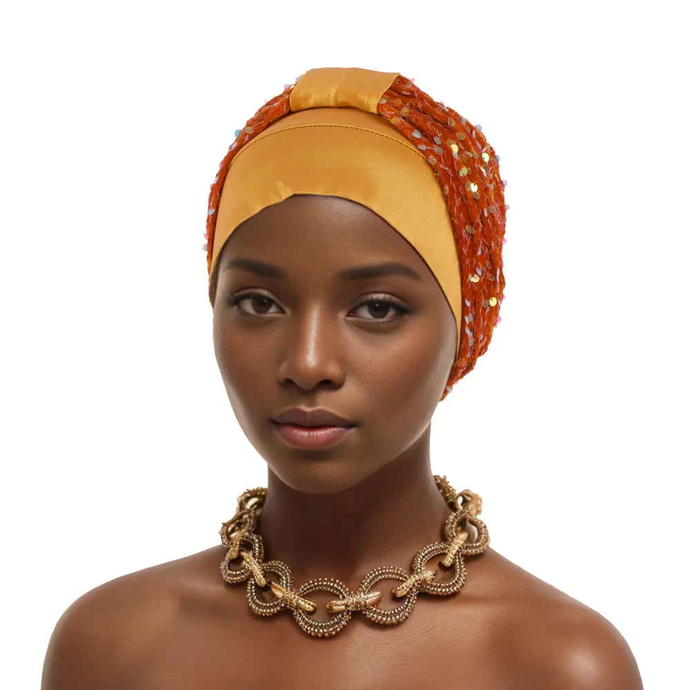 Новый африканский женский тюрбан с блестками шапка-тюрбан для женщин