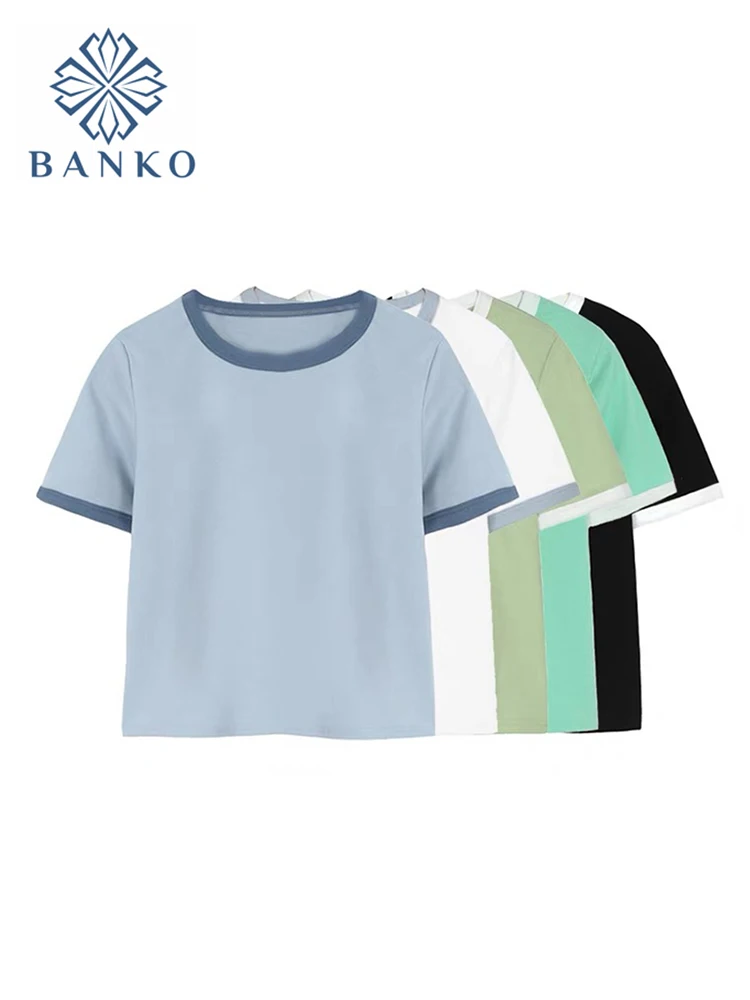 Женская футболка с коротким рукавом простая Универсальная контрастных цветов в