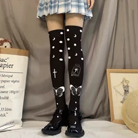 black printed lolita stockings thigh high japanese cute lolita print over the knee student loli girl stockings new pumpkin print