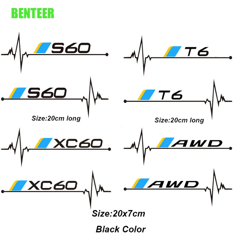 Наклейки для кузова автомобиля Volvo S60 S7 S80 S40 XC90 V40 V50 V60 V70 S90 V90 XC60 XC40 XC70 AWD T6 C30 C70 2 шт. -