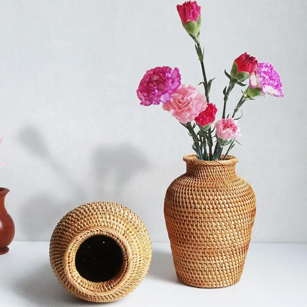 

Handmade Rattan Vase Flower Pot Holder Plant Storage Decor Flower Home Vases Wicker Decor Basket Woven Storage W9M0