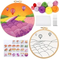 chenistory diy wool felting painting with embroidery frame 20x20cm balloon needle wool painting lavender picture for diy gift