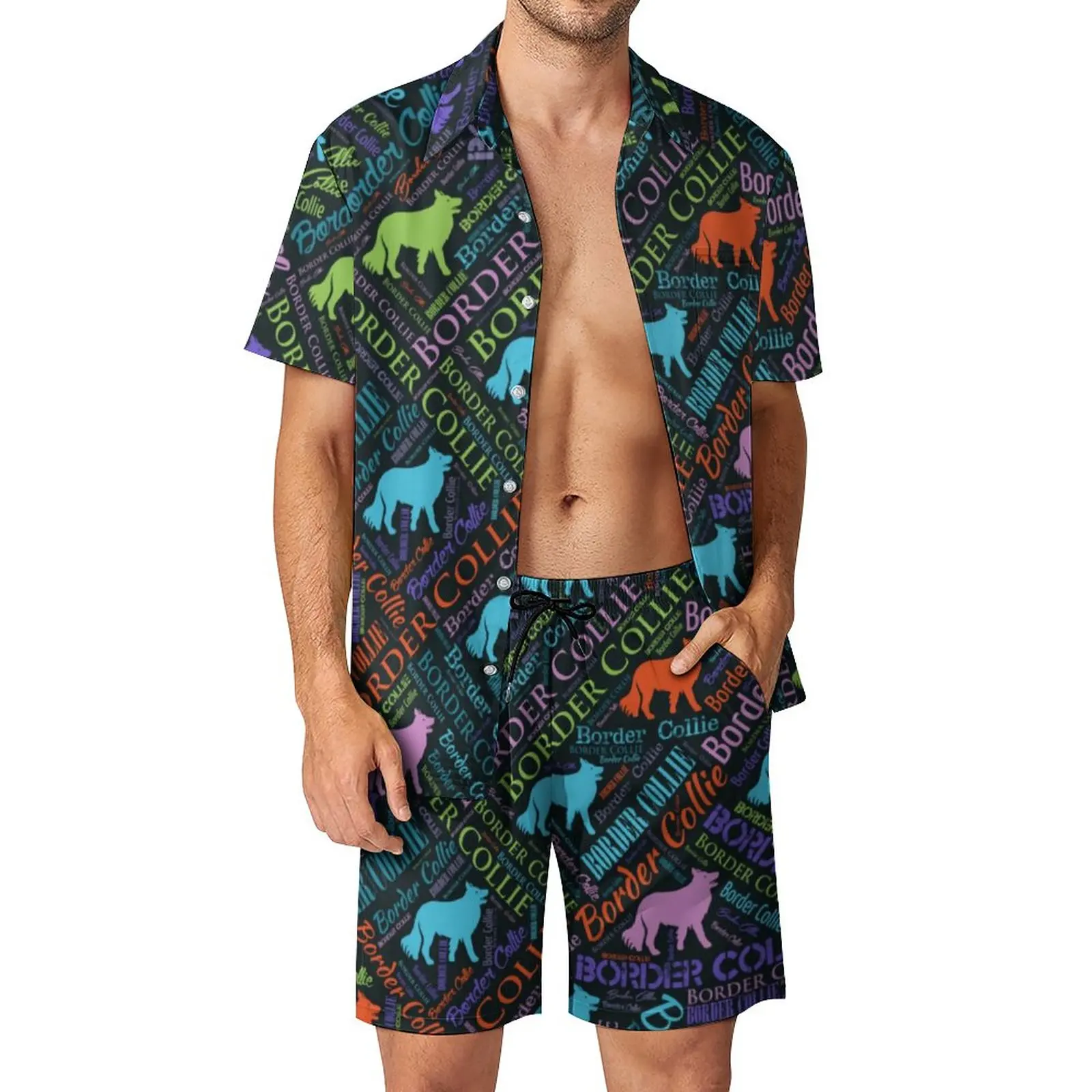 

Word Art Men Sets Border Collie Dog Casual Shirt Set Fashion Fitness Outdoor Shorts Summer Custom Suit 2 Piece Clothes Plus Size