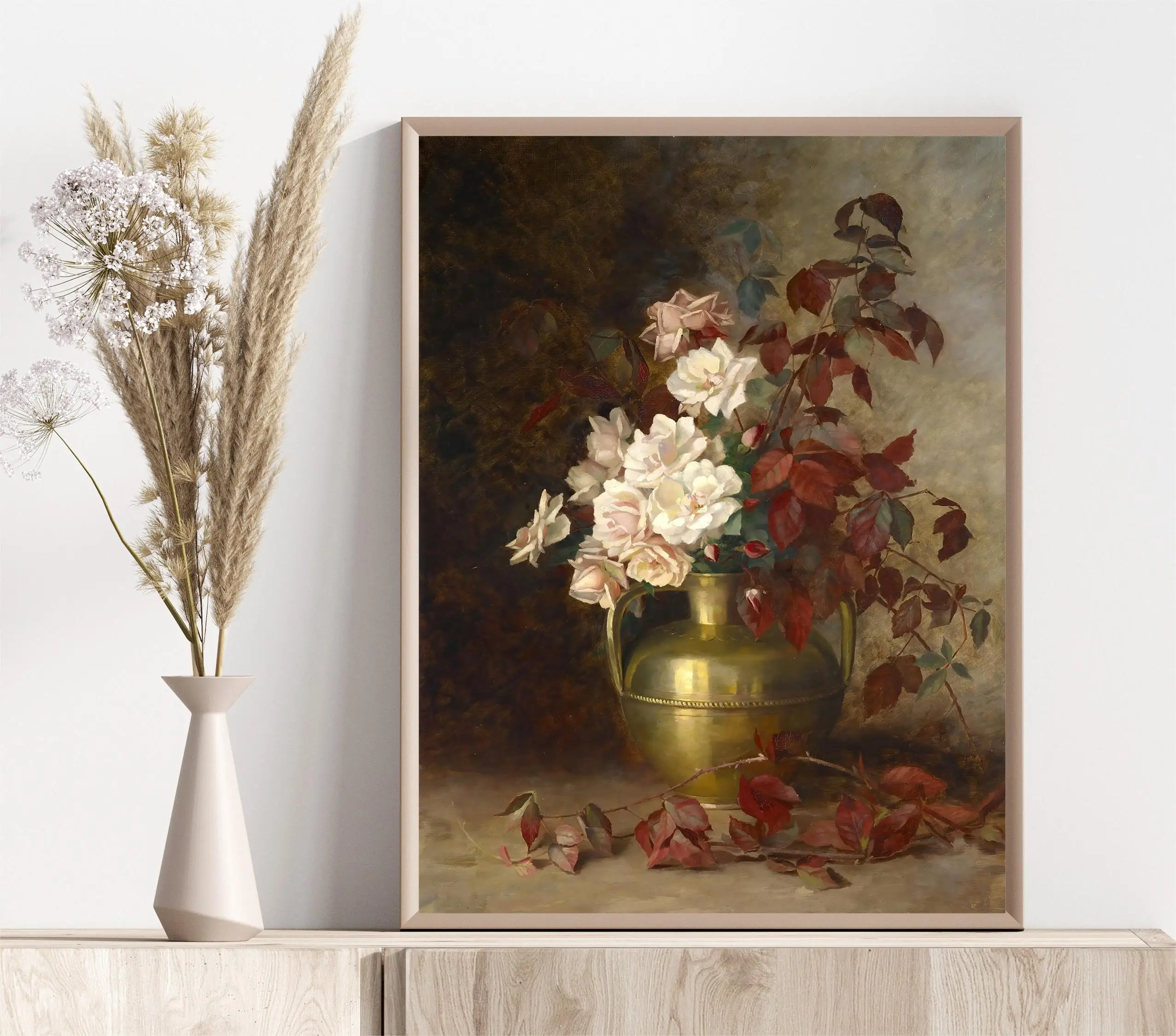 Винтажный букет из розовых роз Скандинавская мода натюрморт картина маслом