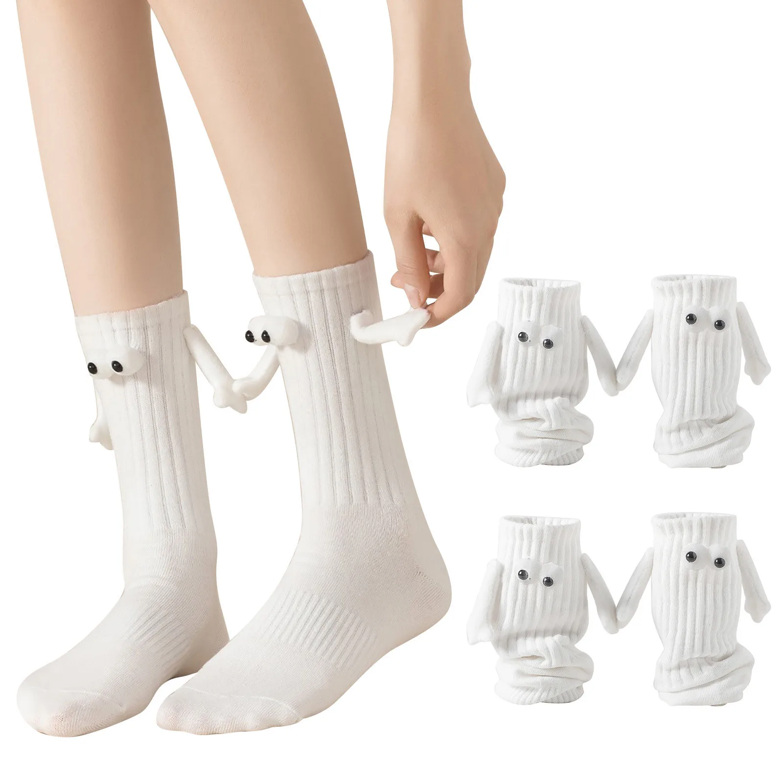 

Забавные носки для пар, носки средней длины для мужчин и женщин, трендовые индивидуальные магнитные черно-белые носки с 3D куклой