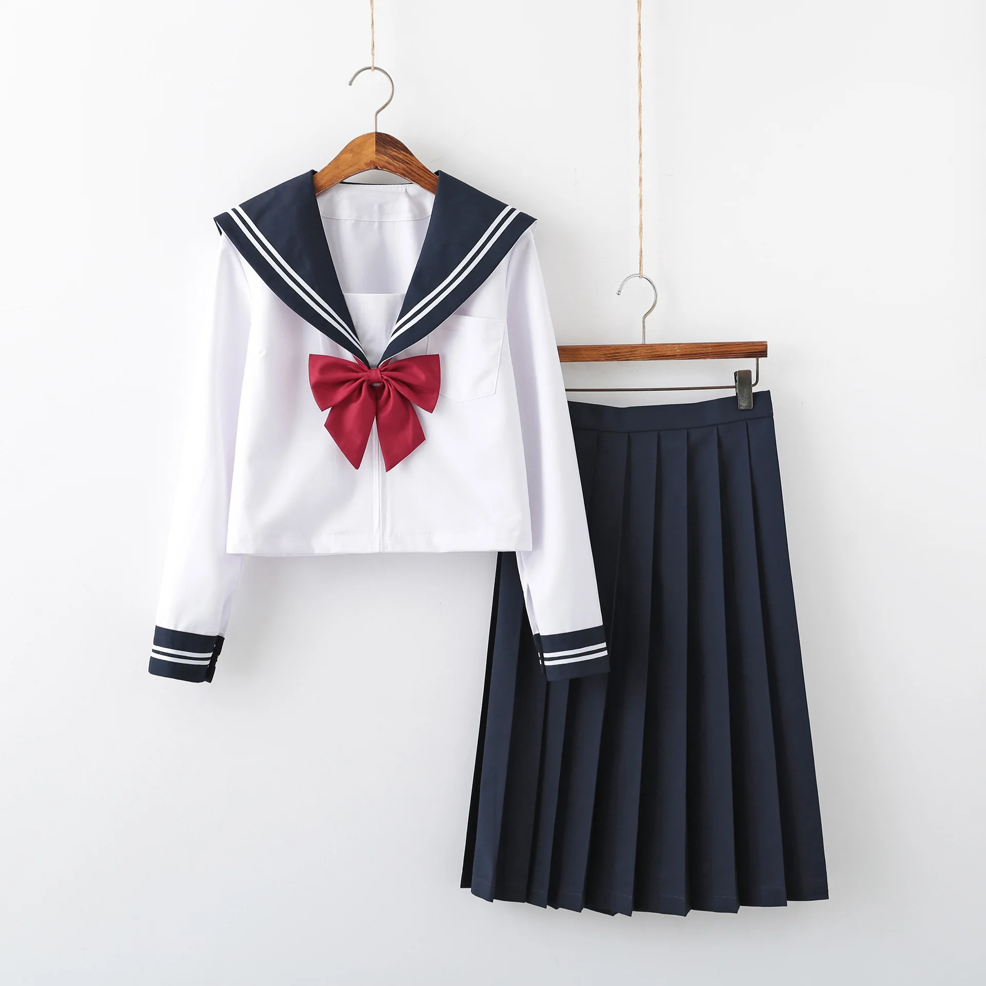 

Lovely Student Girls JK Sailor Suit School Uniforms Navy Costume Women Blouse Pleated Skirt Japanese Style Cute Young Lady Girl