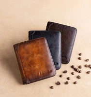 genuine leather vintage men short wallet with credit id card holder trifold slim purse rfid luxury foldable wallets new design