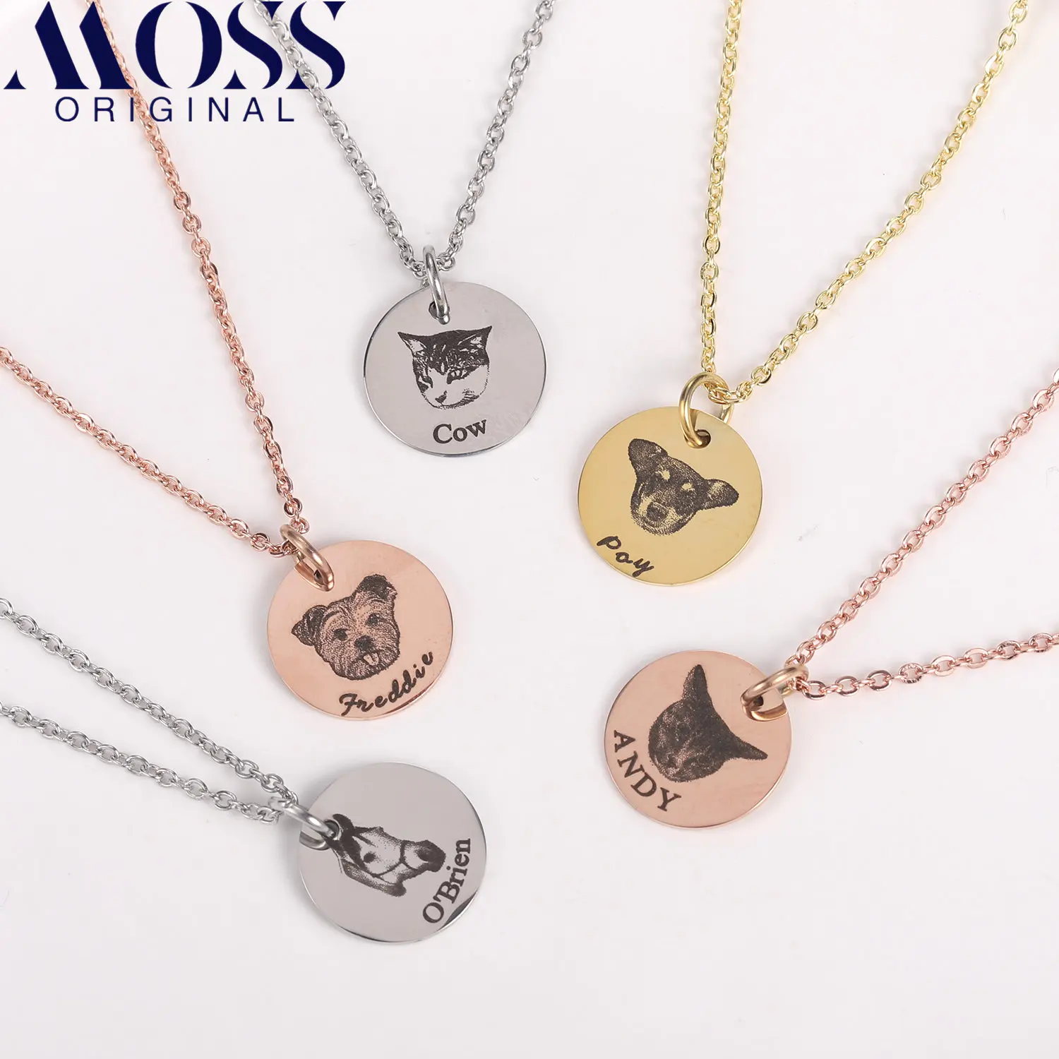Personalized Pet Photo Disc Necklace For Women Tiny Cat Name Pendant Necklaces Custom Animal Stainless Steel Jewelry