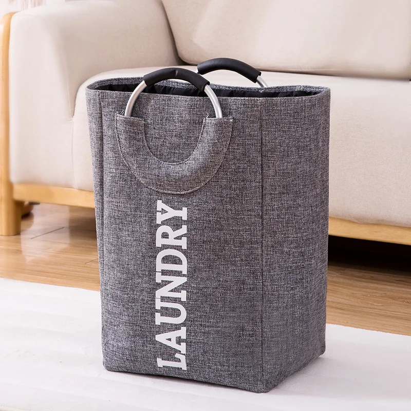 

75L Large Capacity Laundry Basket Linen Storage Bag with Ring Aluminum Handle Portable Washing Bin Folding Clothes Bag Bathroom