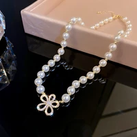 fashion crystal flower pearl necklace for women girls elegant pendant choker high qulaity jewelry korean style decoration chains