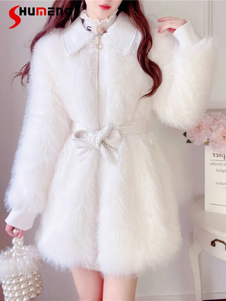 

Женское пальто средней длины из искусственного меха, новая осенне-зимняя одежда, повседневное облегающее плюшевое пальто со спицами из цел...