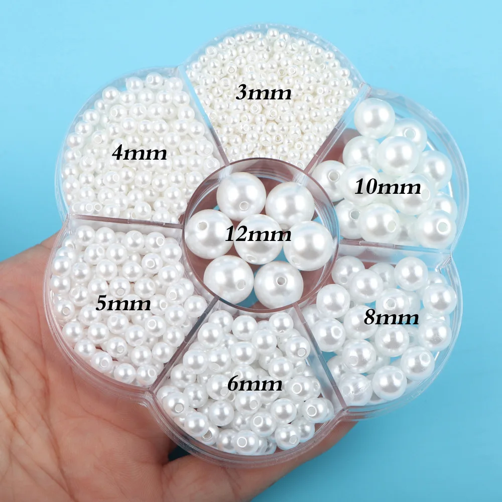 

3-20mm Straight Hole White Round Imitation Pearl ABS Beads Jewelry Clothes Headwear Bags Shoes Hats Nails DIY Charm Accessories