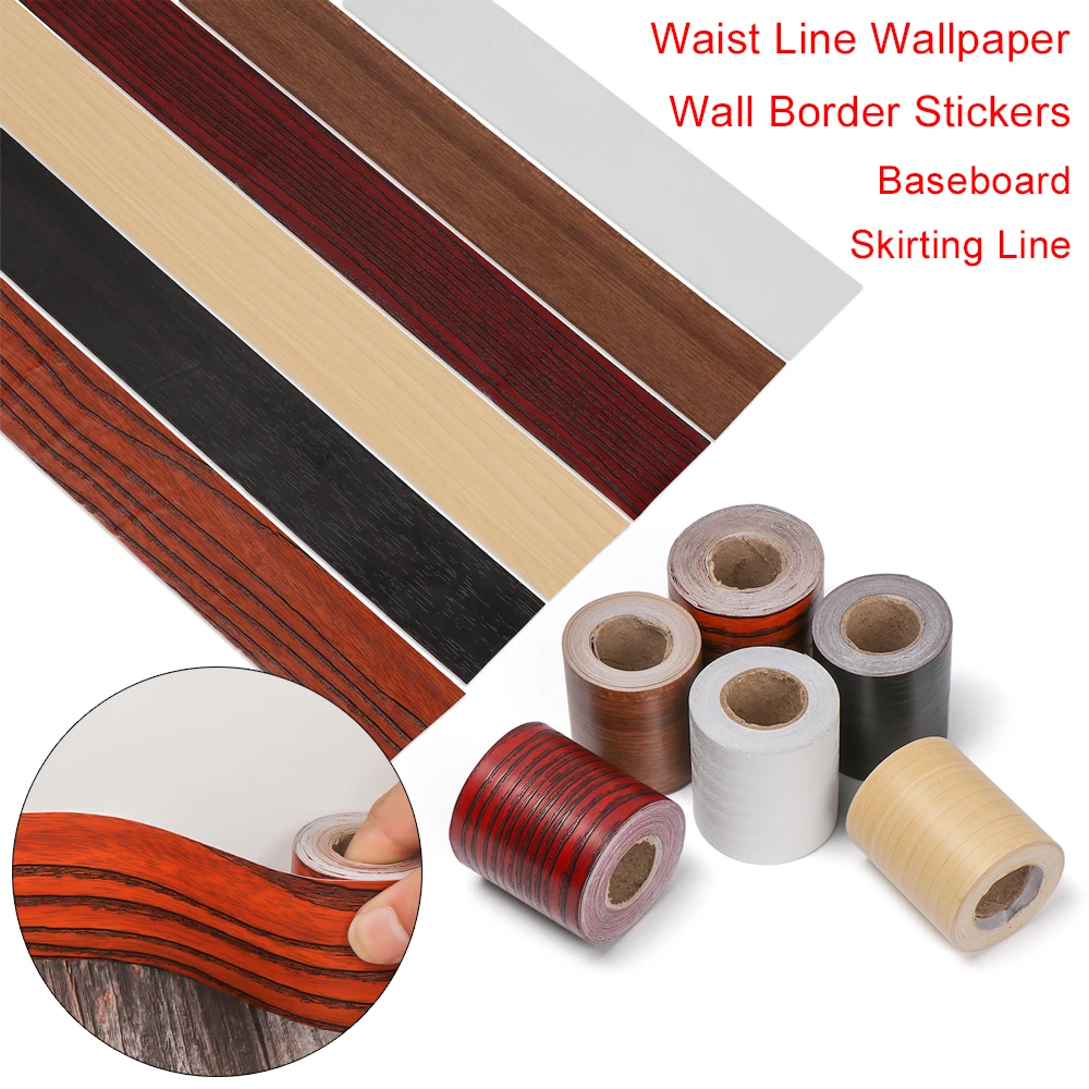 

5M DIY Self-adhesive PVC Vinyl Decals Wood Grain Waist Line Wallpaper Waterproof Wall Border Baseboard Stickers Home Decor Decal