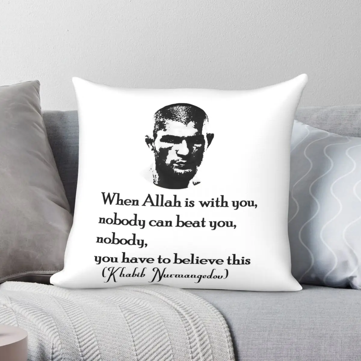 

Квадратная подушка Khabib nurъедобv, чехол из полиэстера и льна с бархатным узором, Декоративная Подушка на молнии, чехол, домашняя подушка, чехол