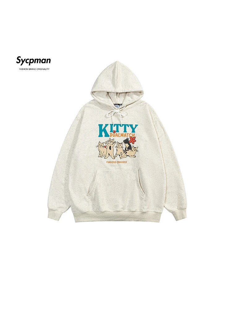 

Модная креативная Толстовка Sycpman с принтом для мужчин и женщин, уличная одежда в стиле ретро, свободные парные повседневные толстовки, одежда для осени