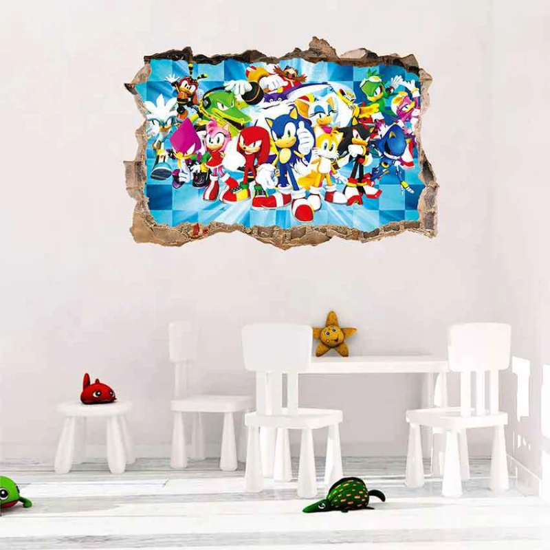 Мультяшная 3D Наклейка на стену звуковой еж, милый высококлассный Творческий граффити, анимация, детская спальня, ПВХ плакат, украшение