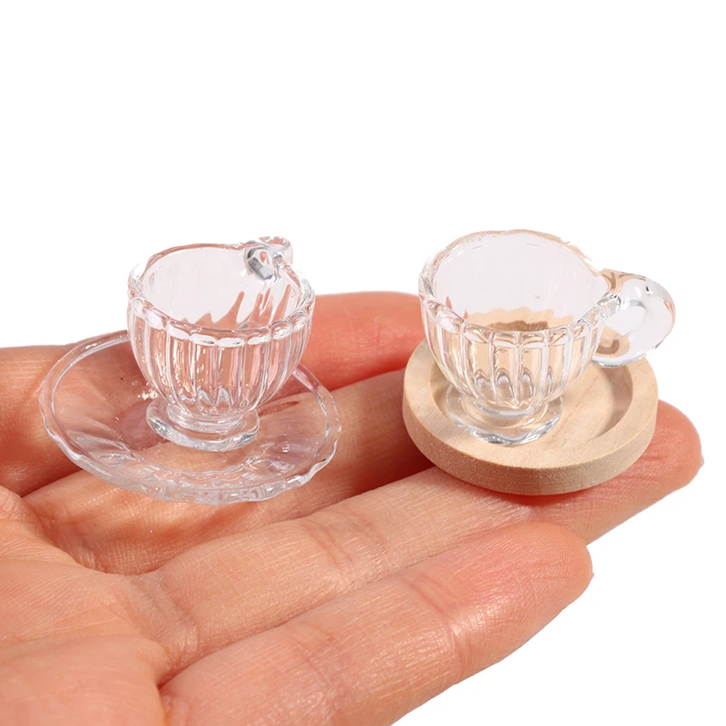 

1/12 миниатюрная стеклянная кофейная чашка для кукольного домика, чайная чашка с блюдцем, прозрачная фотография для украшения кукольного домика