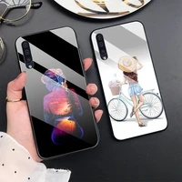 fashion girl back view glass case for samsung galaxy s10 s10e s9 s22 a71 a50 a20e a70 s21 a51 note 20 10 9 plus s20 ultra cover