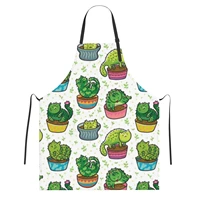 mens ladies waterproof polyester apron with pocket painting housework hotel restaurant succulent cat cactus green 70x84cm