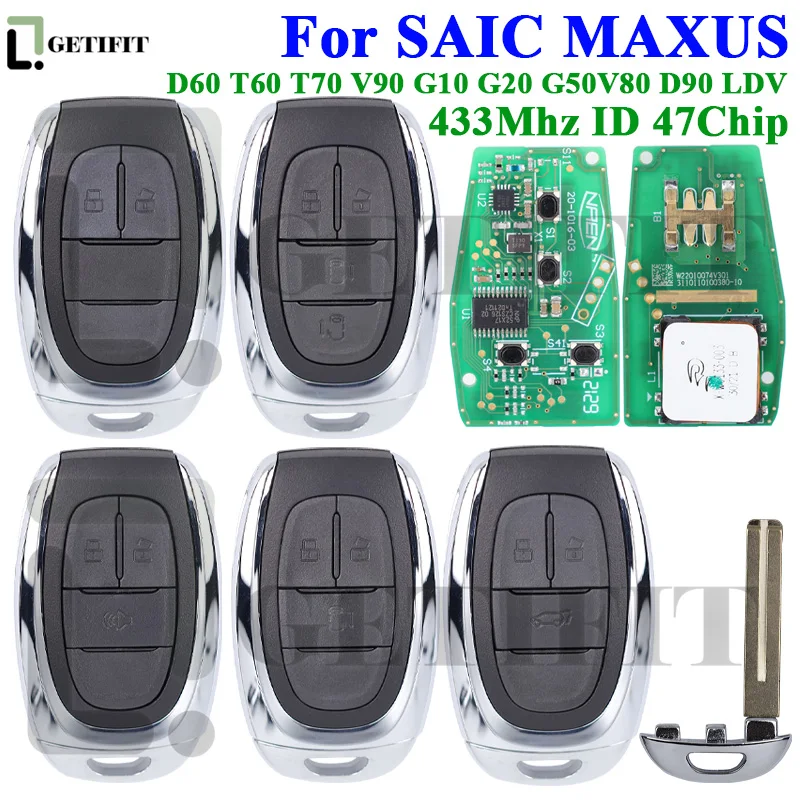 Дистанционный автомобильный ключ 433 МГц ID47 чип для SAIC MAXUS D60 T60 T70 V90 G10 G20 G50 V80 D90 LDV