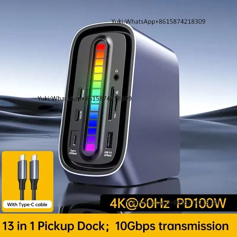Фото Новый дизайн, оптовая продажа: USB-C хаб 10 Гбит/с, 13-в-1 адаптер USB 3.1 с 3xType-C 100 Вт и 3xUSB-A, док-станция для №2