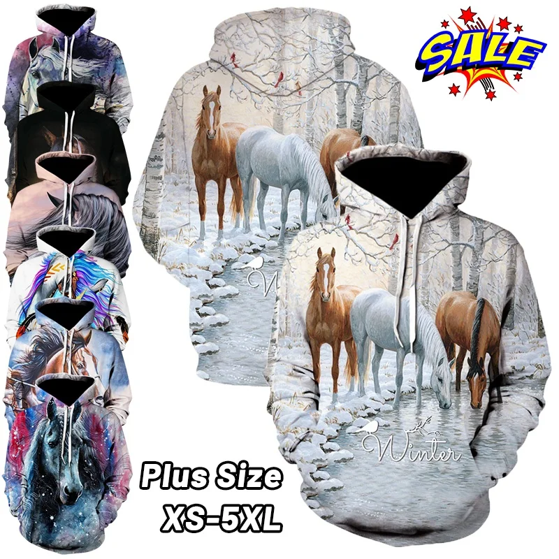 Newest Fashion Animal Horse 3D Print Hoodies Unisex Long Sleeve Pullover Hooded Sweatshirts Casual Cartoon Hoodie Tops Sudaderas