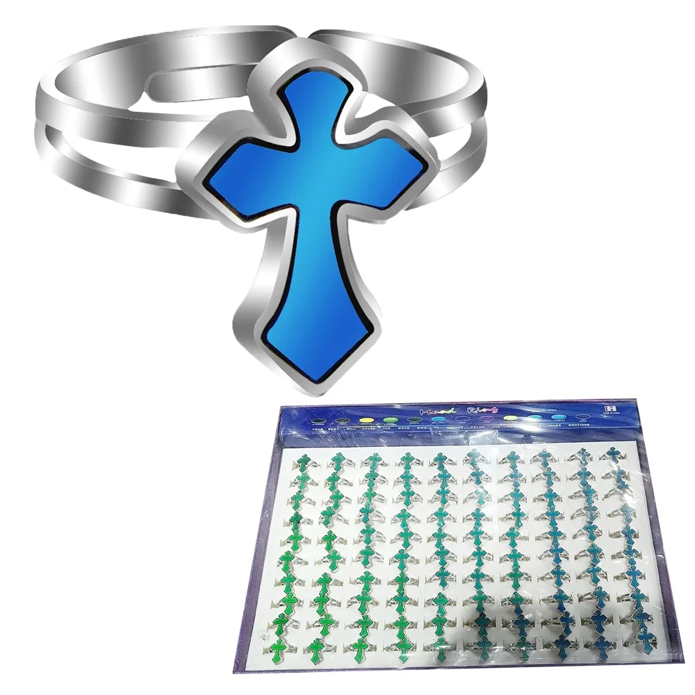 

100pcs/Box Christian Cross Mood Ring Temperature Control Color Change Adjustable Jewelry Wholesale