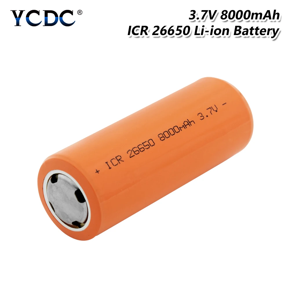 

High Power 3.7V 8000mAh Li-ion Rechargeable Battery Cell ICR 26650 Battery Battery For Headlamp Torch Flashlight batteries